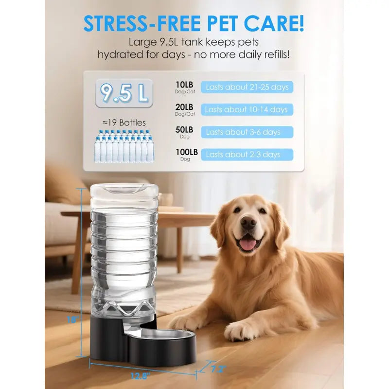 2.5 Gallon Automatic Dog Water Dispenser - Easy Clean Wide Mouth, Removable Stainless Steel Bowl, Ideal for Multi-Pet Homes