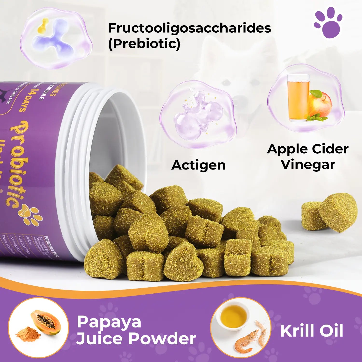 HAPWAG 8-In-1 Multivitamin Soft Chews for Dogs – Probiotics, Gut & Immune Support – Pork Flavor – 90 Treats