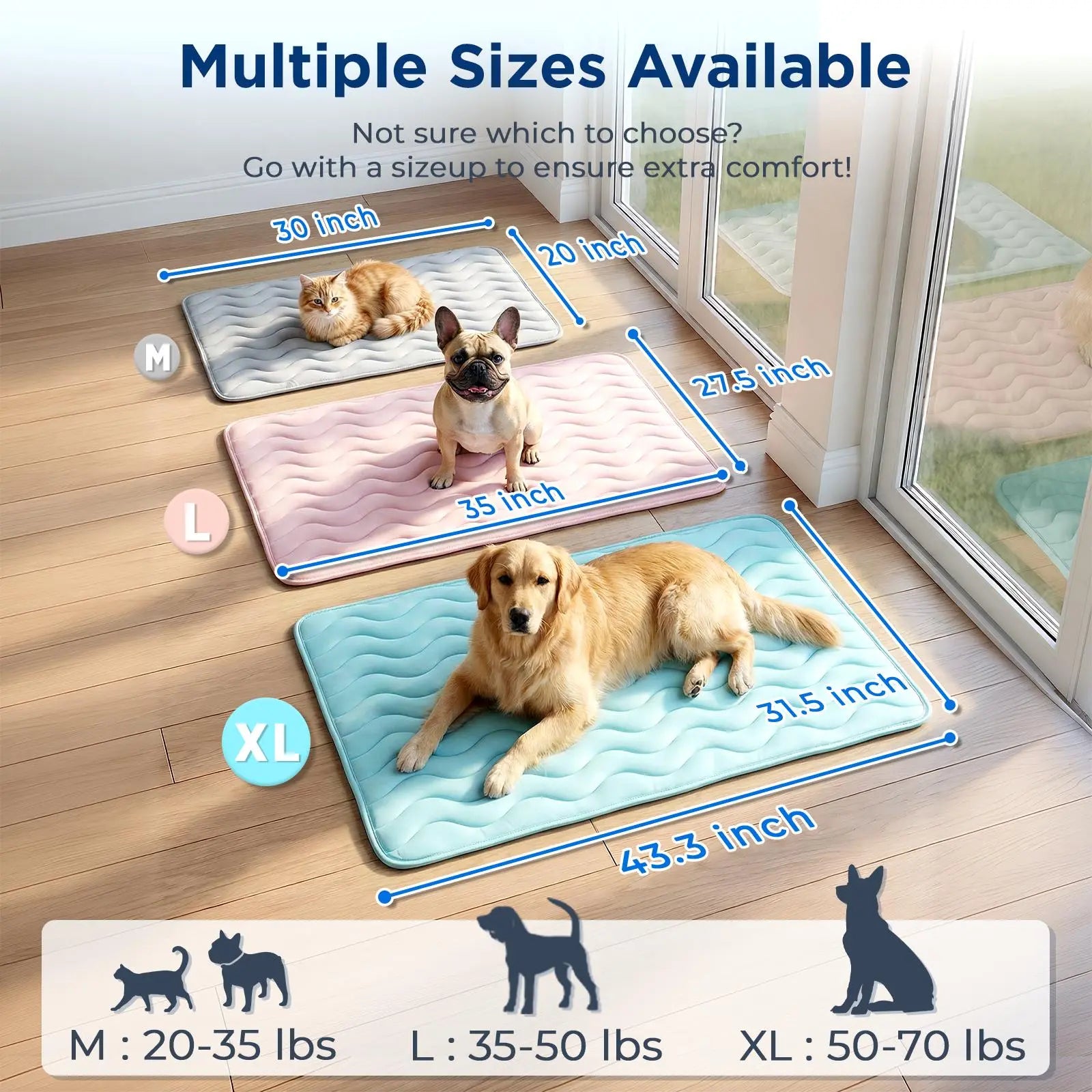 Premium Dog Cooling Mat for Large Dogs - 30"x20" Self-Cooling Pet Pad, Durable & Portable for Indoor/Outdoor Use, Thickened Cool Fiber, QMAX>0.5, Summer Essential, Blue