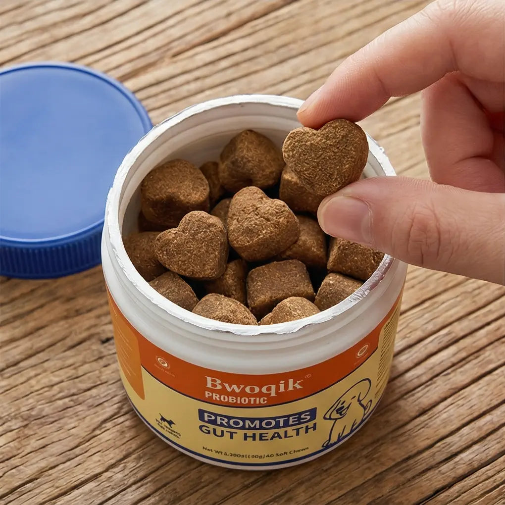 BWOQIK Pet Probiotics for Dogs & Cats - Omega Bite Supplement Supports Digestive Health Easy to Use for Healthy Gut