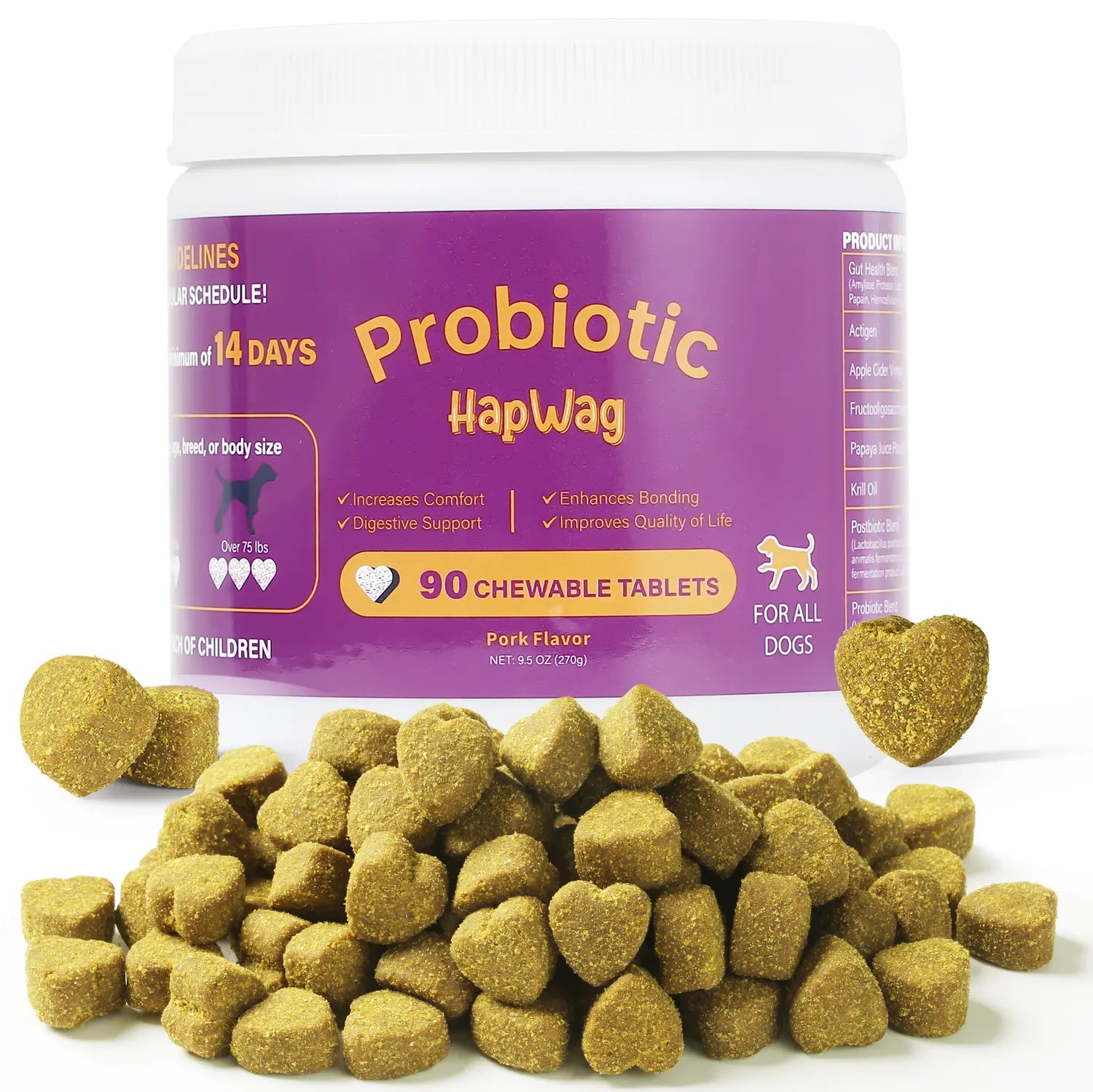 HAPWAG 8-In-1 Multivitamin Soft Chews for Dogs – Probiotics, Gut & Immune Support – Pork Flavor – 90 Treats