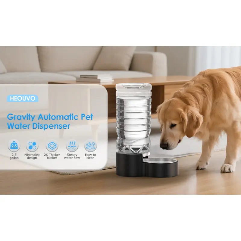 2.5 Gallon Automatic Dog Water Dispenser - Easy Clean Wide Mouth, Removable Stainless Steel Bowl, Ideal for Multi-Pet Homes