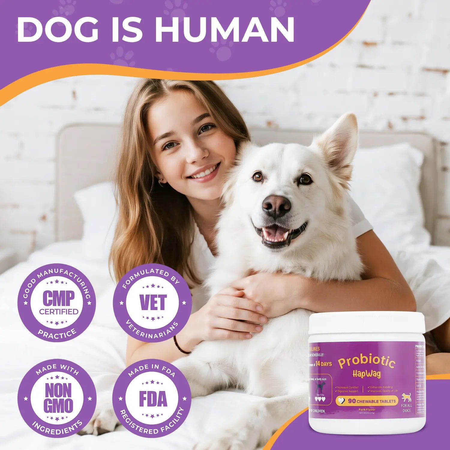 HAPWAG 8-In-1 Multivitamin Soft Chews for Dogs – Probiotics, Gut & Immune Support – Pork Flavor – 90 Treats