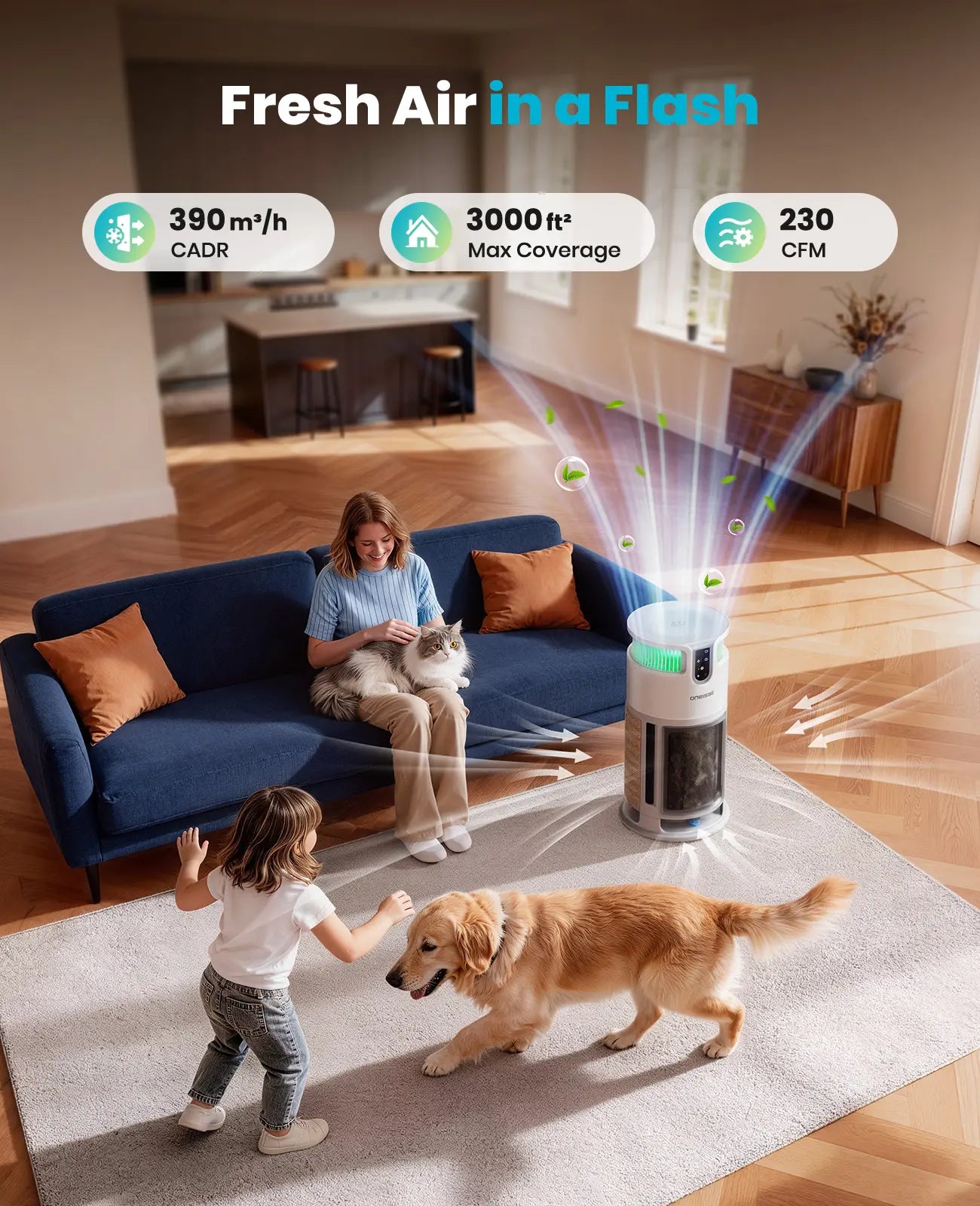 Transform Your Home with the Oneisall H13 HEPA Washable Filter Air Cleaner – Perfect for Pet Owners! 3000 Ft² Coverage, PM2.5 Display, 360° Airflow, and Built-in Cat Toy for Ultimate Comfort and Clean Air!